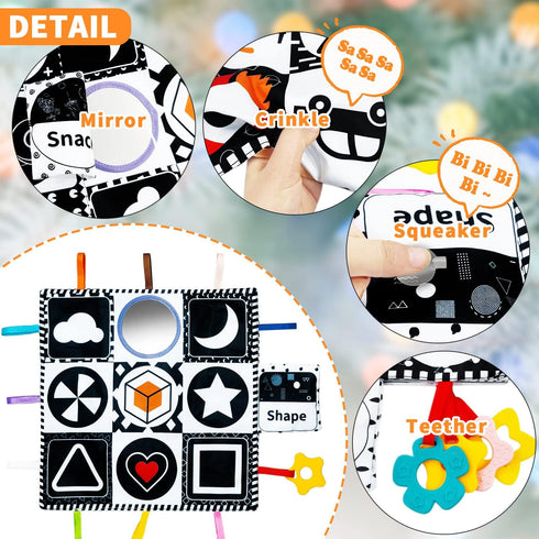 Black and White High Contrast Baby Toys Infant Sensory Toys for Babies 0-6-12-18 Months,Newborn Tummy Time Toys with Mirror and Teether?Montessori...