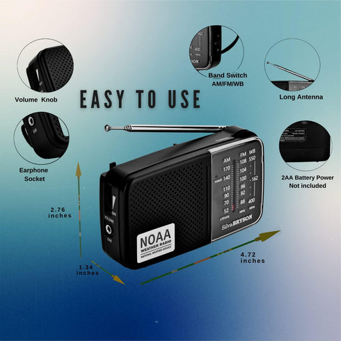 NOAA Weather Radio SilvaBRYSON, Emergency AM/FM Battery Operated Handheld Radio with Speaker and Best Reception for Hurricane, Home, Running. Conv...