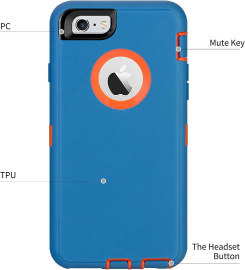 CAFEWICH iPhone 6/6S Case Heavy Duty Shockproof High Impact Tough Rugged Hybrid Rubber Triple Defender Protective Anti-Shock Silicone Mobile Phone...