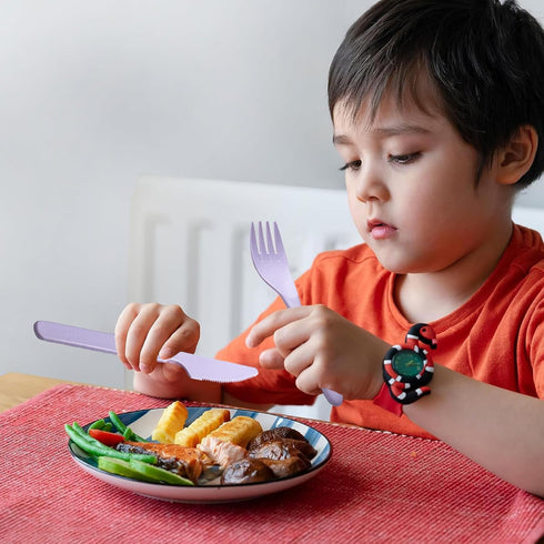 Reusable Travel Utensils Set with Case, 4 Sets Wheat Straw Portable Plastic Fork Spoons Knife Camping Cutlery, Eco-Friendly BPA Free Lunch Tablewa...