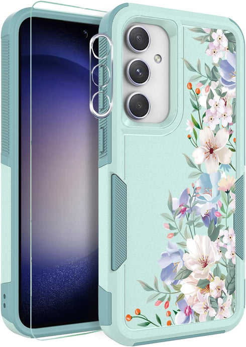 for Samsung Galaxy S23 FE 5G Case with Screen Protector + Camera Lens Protector: Cute Flower Floral Design for Girls Women Slim TPU Bumper Silicon...