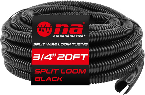 Nippon America 3/4" X 20 ft Split Wire Loom Flex-Guard Convoluted Tubing (LM-34-20), Protective Split Cable Sleeves for Automotive Home Industrial...