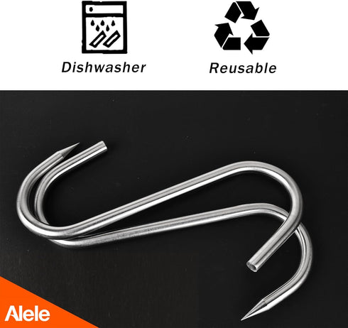 Alele 8 Inch Meat Hook 10mm Heavy Duty Stainless Steel Butcher Hooks for Hanging Beef (Meat Hook 10mm 8inch 4p)...