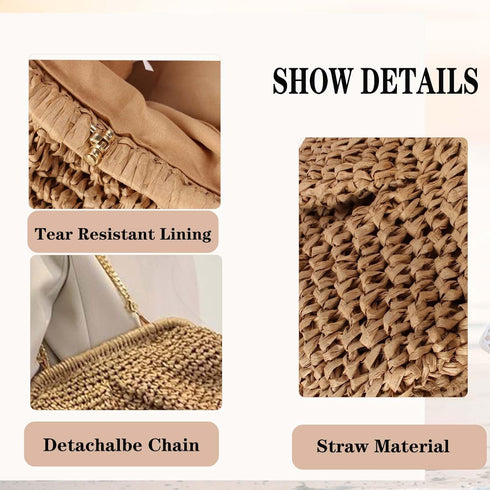 Straw Clutch Purse for Women Cloud Dumpling Pouch Beach Crossbody Shoulder Bag Summer Beach Clutch Woven Handbag...