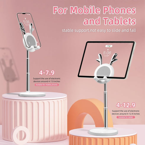OATSBASF Cute Cell Phone Stand, Adjustable Deer Ears Phone Stand for Desk, Thick Case Friendly Holder Compatible with iPhone, Kindle, iPad, Switch...
