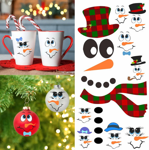 Snowman Face Stickers Snowman Decals Christmas Wall Decals Snowman Faces Decals Refrigerator Wall Stickers Window Cling Decal Lovely Snowman Face ...