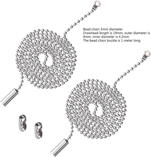 2pcs Silver Ceiling Fan Pull Chain Strong Bearing & Rustproof Beaded Extension Chains for Ceiling Fan Light Light Bulb Chain Extender Ceiling Fan ...