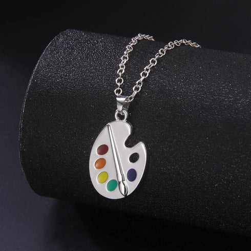 Trendy Enamel Artist Paint Palette and Brush with Thin Pendant Necklace Gifts Jewelry for Women & Girls...