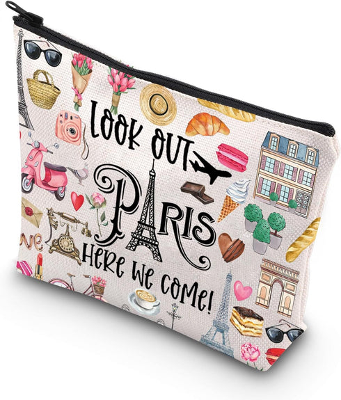 Paris Themed Makeup Bag Paris Trip Gifts Paris Travel Bag Paris Toiletry Bag Paris Zipper Pouch Paris Makeup Pouch (look out paris)...