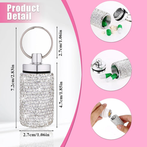Pill Organizer Stainless Steel Waterproof Pill Holder Box Bling Small Medicine Case Dispenser Bottle Travel Portable Jewelry Ring Holder Keychain ...