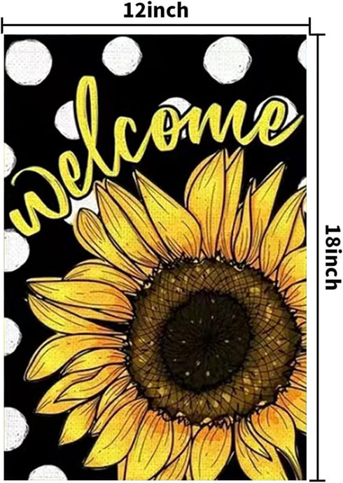 Daisy Sunflower Welcome Sunshine Garden Flag 12x18 Inch Double Sided, Summer Seasonal Holiday Burlap Yard Outdoor Decoration Black (Sunflower)...