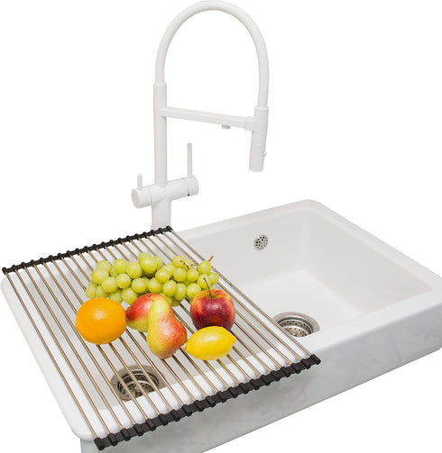 Roll Up Dish Drying Rack 21" x 16" - Over The Sink for Kitchen Counter, Foldable SUS304 Stainless Steel Dish Drying Rack for Cups, Utensils, Fruit...