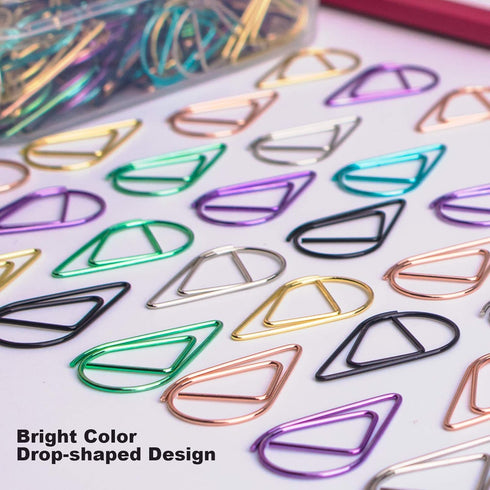 300 Pieces Multicolor Cute Paper Clips, Smooth Stainless Steel Drop-Shaped Colorful Wire Small Paperclips for Office Supplies Girls Kids School St...
