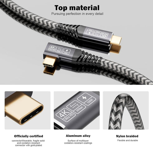 Right Angle 100W PD USB C 3.2 Cable 20Gbps Data Transfer, 4k Video Output Cable Compatible with Samsung Galaxy S21/S20/S10/S9, MacBook Pro, Switch...