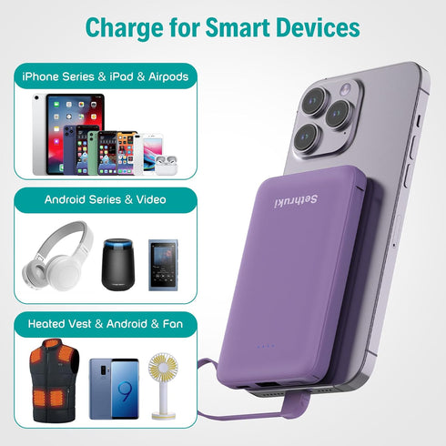 Smallest Portable Charger with Built-in Cables 6000mAh,Ultra Slim Power Bank,Mini High Speed External Battery Packs,Lightweight USB C Phone Charge...