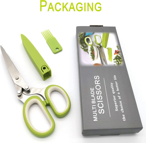2023 Updated Herb Scissors Set - Herb Scissors With 5 Blades and Cover, Cool Kitchen Gadgets for Cutting Shredded Lettuce, Cilantro Fresh, Green O...