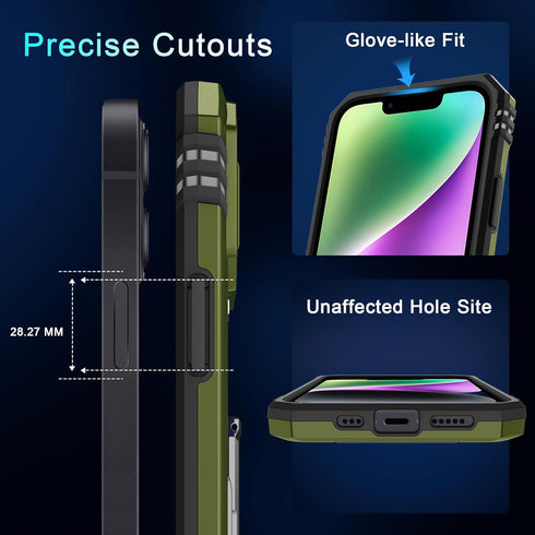 DEERLAMN for iPhone 13 Case, iPhone 14 Case with Slide Camera Cover + Screen Protector(2 Packs), Rotated Ring Kickstand Military Grade Shockproof ...