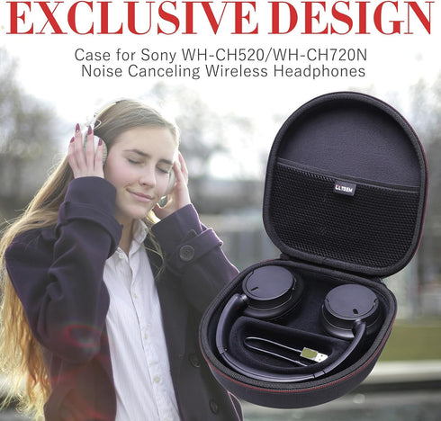 LTGEM Hard Travel Case for Sony WH-CH520 / WH-CH720N Noise Canceling Wireless Headphones - Protective Carrying Case Bag, Case Only, Black+Black...