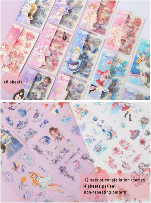 EAMOTOL 48 Sheets Anime Girl Journaling Stationery Stickers - Calendar Decorative Frosted PET Sticker for Scrapbook Journal Diary Planner DIY Craf...