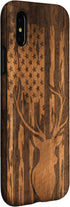 iPhone X/XS Deer Buck with Flag on Wood-like Background Case...