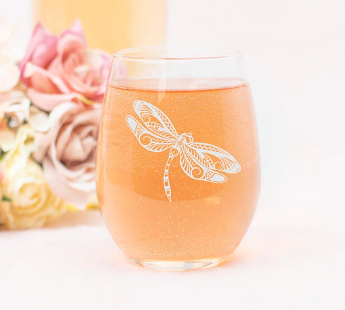Dragonfly Stemless Wine Glass, 17 oz - Dragonfly Themed Gift for Men and Women...