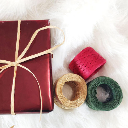 CREATRILL 3 Rolls Red Green Kraft 1/4" by 492 Feet Raffia Ribbon/String, 164 Feet Each Roll, Packing Paper Twine for Christmas...