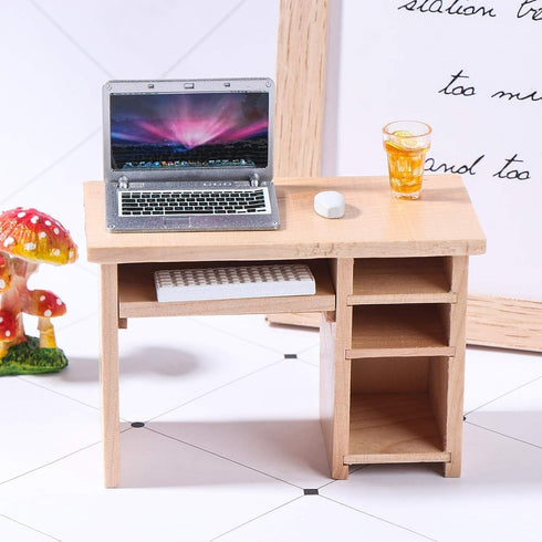 Dollhouse Miniature Laptop Computer and Office Table Doll House Simulation Notebook Accessories for Doll 1/6 1/12 Miniatures Kids Pretend Play...