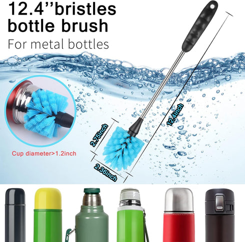 3 in 1 Multifunctional Cleaning Brush, Water Bottle Cleaner Brush Set Include Cup Lid Gap Brush, Stainless Steel Long Handle Bottle Brush, Brush C...