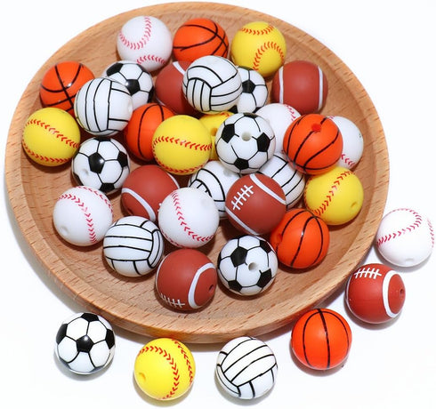 36pcs Silicone Beads for Pens Keychain Making 12mm Bulk Baseball Basketball Football Sport Focal Silicone Loose Beads Bracelet Necklace DIY Craft ...
