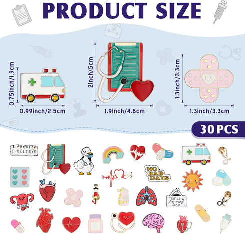 30 Pcs Nurse Pins for Badge Cute Medical Stethoscope Brooch Pins Gifts Enamel Lapel Brooches Pins for Nurse Doctors Nursing Students Teachers...