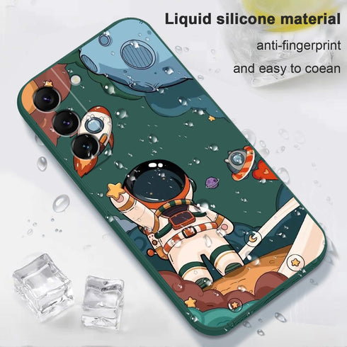 Galaxy S22 Case, Samsung Galaxy S22 Case Slim Shockproof Silica Astronaut Pattern Side Creative Design Samsung S22 Phone Cover-Astronaut Green...
