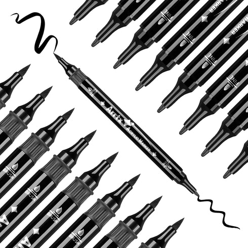 Arrtx Black Acrylic Paint Pens - 8 Pack Brush Tip and Fine Tip (Dual Tip) Black Paint Markers for Rock Painting, Water Based Acrylic Painting Supp...