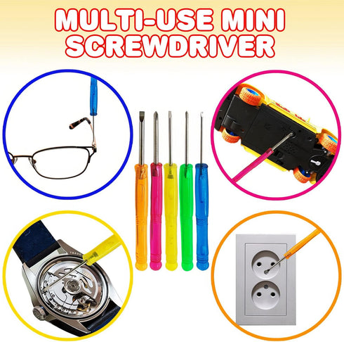 ArtCreativity 5 PC Mini Screwdriver Keychain Set, Pack of 12, Set Includes 5 Screw Drivers and Portable Pouch, Cool Birthday Party Favors for Boys...