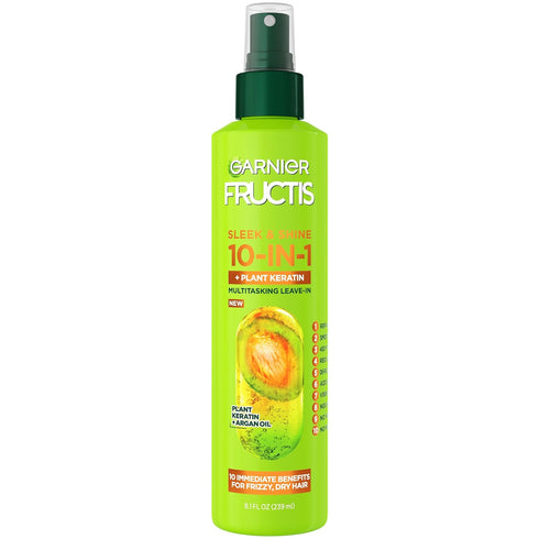 Garnier Fructis Sleek & Shine 10-in-1 for Frizzy, Dry Hair, Plant Keratin, 8.1 Fl Oz, 1 Count (Packaging May Vary)...