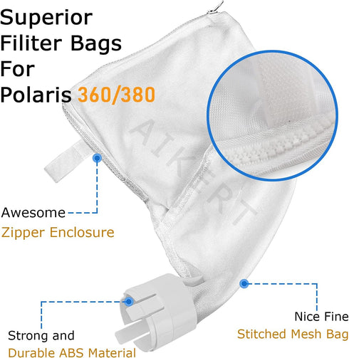Pool Cleaner Bag for Polaris 360 Bag Replacement - Pool Cleaner Parts All Purpose Zippered Bags for Polaris 360, 380 Bags / 2 Pack...