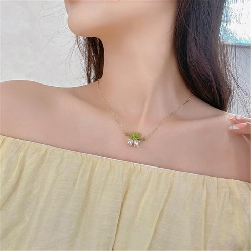 Caiyao Lily of the Valley Rose Flower Leaf Necklace Drop Dangle Earring Bracelet Set for Women Mom Friend Mother Vintage Tassel Chain Necklace Bri...
