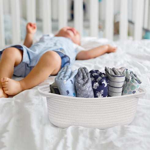 Small Woven Gift Basket, Baskets for Gifts Empty, Cotton Rope Cat Dog Toy Bin Box, Nursery Baby Basket, Wicker Basket with Handles, Cute Storage B...