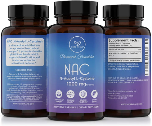 NAC Supplement N-Acetyl Cysteine 1000 mg, Amino Acid, Natural Antioxidant, Support for Liver, Lung, Immune System, Fertility | 120 N-Acetyl-L-Cyst...