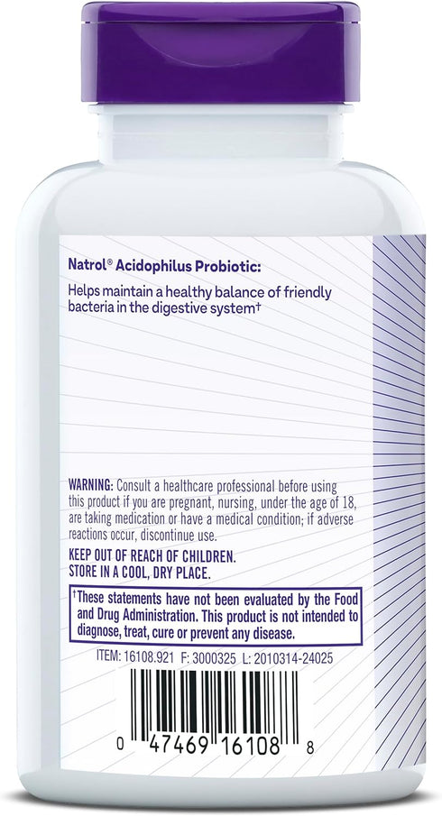 Natrol Acidophilus Probiotic 100 mg, Dietary Supplement for Healthy Gut Function, Digestive Health Capsules for Adults, 150 Capsules, Up to a 50 D...