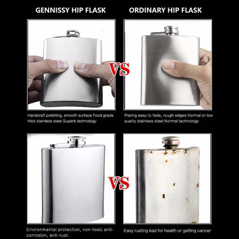 GENNISSY 10oz Hip Flask for Liquor - 304 Stainless Steel Silver, Leakproof with Funnel & Never Lose Cap, Gift for Men Women (Groomsmen, Camping, W...