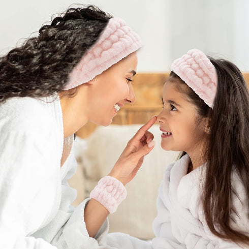 WHAVEL 9 PCS Face Wash Headband and Wristband Set, Makeup Spa Headband and Wristband Skin Care Headbands Arm Wrist Bands for Washing Face (Khaki, ...