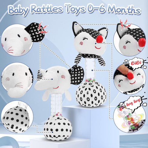 FPVERA Baby Soft Rattles Shaker: Infant Developmental Hand Grip Baby Toys, High Contrast Black and White Newborn Sensory Toys Rattle Toy 0 3 6 9 1...
