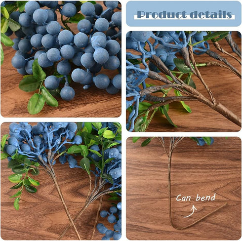 HUIANER Artificial Berries, 4pcs Artificial Blueberry with Stems Christmas Lifelike Fruits Fake Blueberries Simulation Flowers for Valentine's Day...