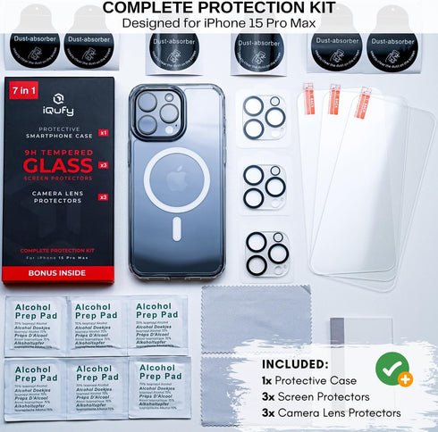 7 in 1, iPhone 15 Pro Max Case, 3X Screen Protector, 3X Camera Lens Protector, Compatible with MagSafe, Military-Grade Protection, iPhone 15 Pro M...