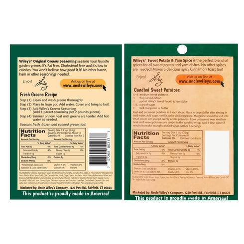 Wileys Vegetable Seasoning Variety 4 Pack Bundle | Greens Seasoning Mix, Yam Seasoning Mix, 2 Packets of Each | with Blank June Street Market Reci...