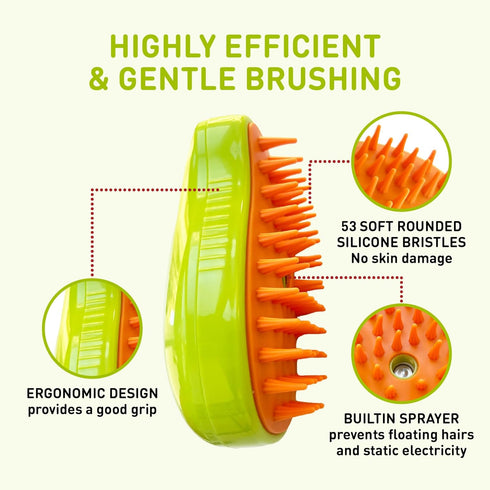 Cat Steam Brush for Shedding Massage & Dirt Removes Loose Tangled & Static Fur | Short & Long Haired Pet | Misting Water 3 in 1 Grooming Comb w So...