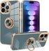 KANGHAR Case Designed for iPhone 15 Pro Max with Phone Ring Stand Full Body Protection Plated Rose Gold Edge Luxury Case for Women Men-Granny Gray...