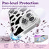 Compatible for iPhone 14 Pro Case Cute Aesthetic - Glitter Clear Phone Case with Camera Protector - Milk Cow Print Cover with Wrist Strap Design f...