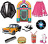 Fabulous 50s Themed Door Cover Rock n Record Dangling Whirls Cutouts 16 Piece Decorations Bundle Great for Sock Hop, Soda Shop, 1950s, Dance Diner...