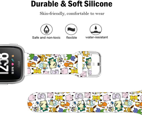 Pikacu Sea Turtle Anime Bands Compatible with Fitbit Versa 2/Versa/Versa Lite/Versa SE Band Fancy Soft Sport Silicone Cartoon Holiday Strap Men Wo...